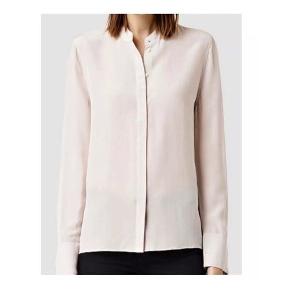 AllSaints Tops - AllSaints Ando‎ Silk Button Up Blouse Long Sleeve Gray Silver Minimalist Size 4